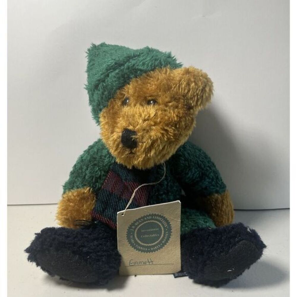 Boyds Christmas Bear Emmett Elfberg Green Santaโ Hat With Plaid Scarf Plush